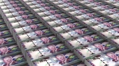 100 Bangladeş Doları Banknotlarının 3 boyutlu animasyonu Para Yığını Kusursuz Döngü