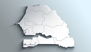 Gölgeli Bölgelerle Senegal 'in Ülke Siyasi Coğrafi Haritası