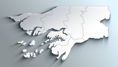 Country Political Geographical Map of Guinea Bissau with Regions with Shadows
