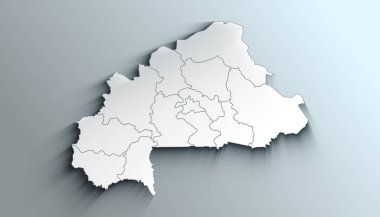 Gölgeli Bölgelerle Burkina Faso 'nun Ülke Politik Coğrafi Haritası