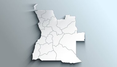 Country Political Geographical Map of Angola with Provinces with Shadows