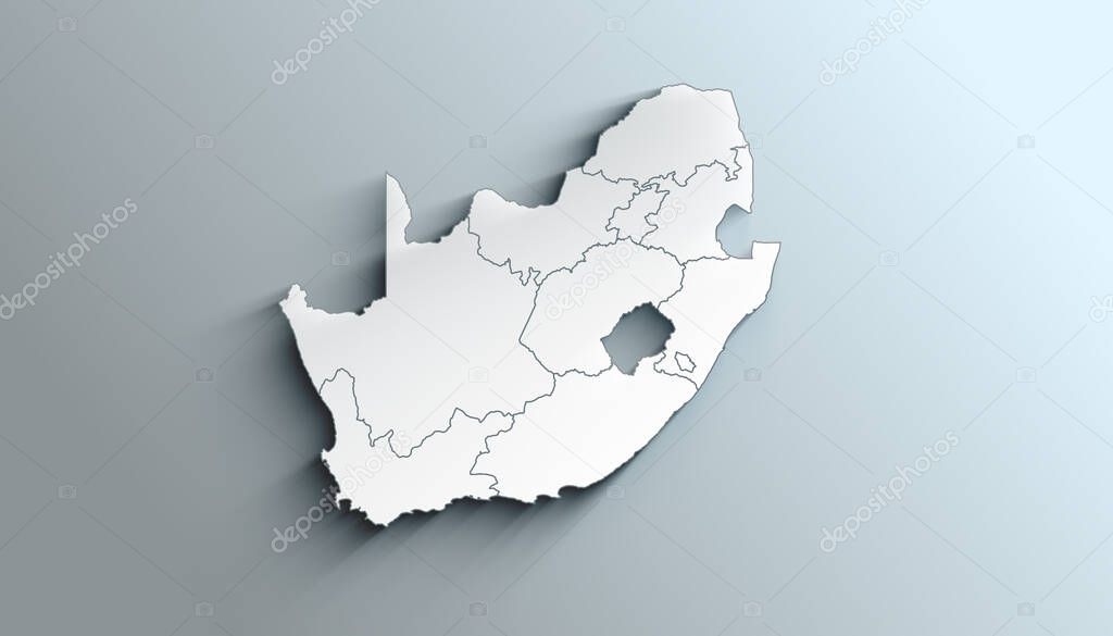 Country Political Geographical Map of South Africa with Provinces with Shadows