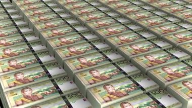 Haiti 'nin 3 boyutlu animasyonu Beyaz Arkaplanda 500 Gourdes Banknotları Para Yığını