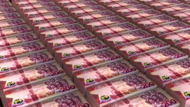 Gana 'nın 3 boyutlu animasyonu 200 Cedis Banknotes Para Yığını Beyaz Arkaplanda