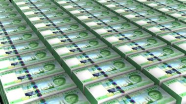 Gambiya 'nın 3B animasyonu 200 Dalasi Banknotları Beyaz Arkaplanda Para Yığını