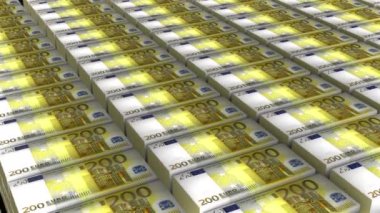 200 Euro Banknotun 3D animasyonu Beyaz Arkaplanda Para Yığını