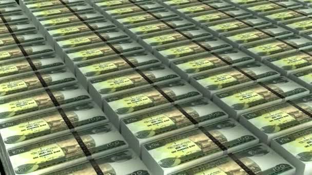 Анимация Эфиопии 100 Бирр Банкноты Денежный Стек Белом Фоне — стоковое видео