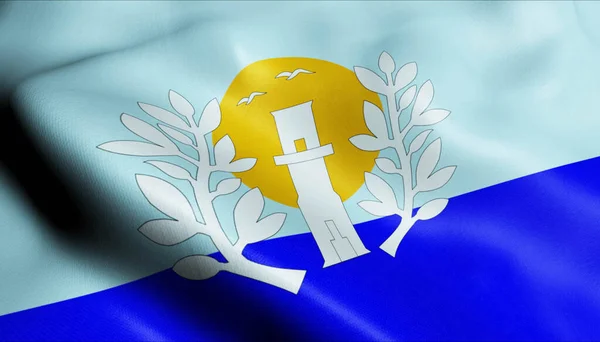 マルドナードの手を振るウルグアイの街旗の3Dイラスト — ストック写真