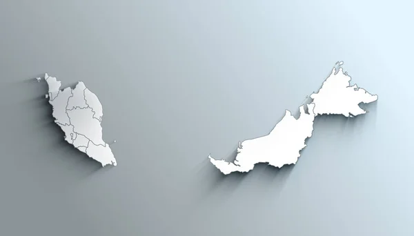 País Mapa Geográfico Político Malásia Com Estados Com Sombras — Fotografia de Stock