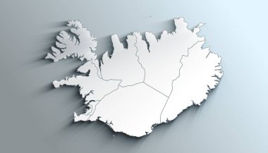 Gölgeli Bölgelerle İzlanda 'nın coğrafi haritası