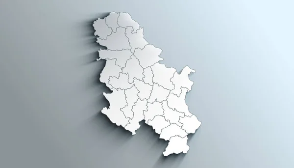 Mapa Geográfico Sérvia Com Distritos Com Regiões Com Sombras — Fotografia de Stock
