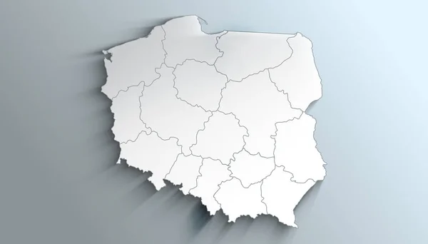 Mapa Geográfico Polónia Com Províncias Com Regiões Com Sombras — Fotografia de Stock