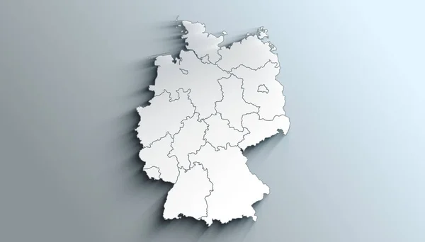 Geographische Karte Von Deutschland Mit Staaten Mit Regionen Mit Schatten — Stockfoto