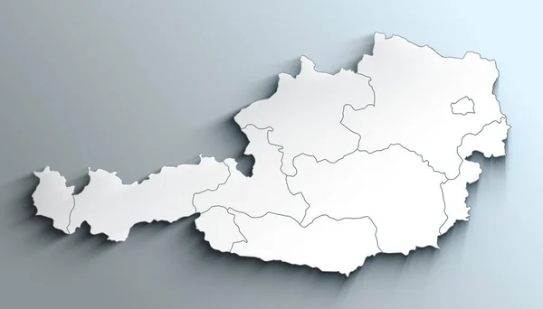 Mapa Geográfico Áustria Com Estados Com Regiões Com Sombras — Fotografia de Stock
