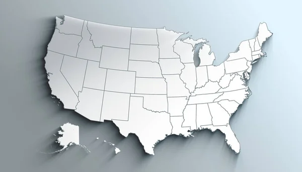 Geographical Map of United States with States with Counties with Regions with Shadows