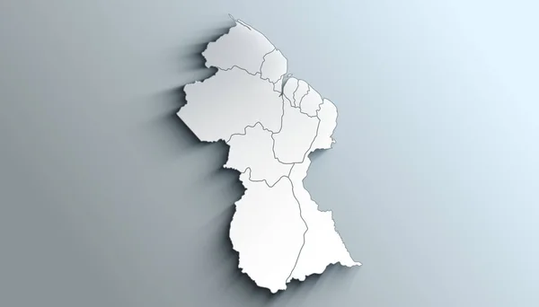 Mapa Geográfico Político País Guiana Com Regiões Com Sombras — Fotografia de Stock