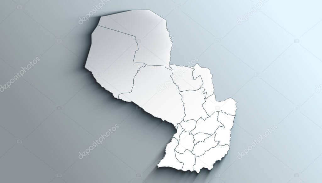 Country Political Geographical Map of Paraguay with Departments with Shadows