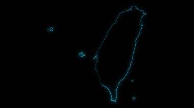 Siyah arkaplanda parlayan Tayvan ana hatlarının soyut haritası