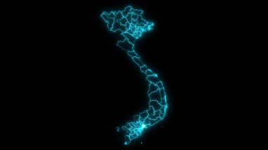 Vietnam 'ın soyut haritası. Siyah arka planda parlayan vilayetler.