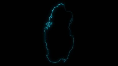 Katar 'ın siyah arkaplanda parlayan ana hatlarının soyut haritası