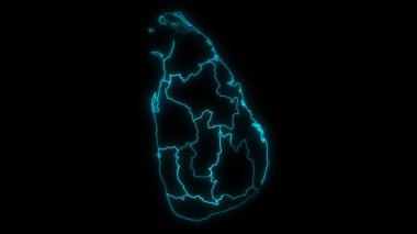 Siyah arkaplanda parıldayan vilayetlerle Sri Lanka 'nın soyut haritası