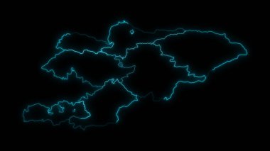 Kırgızistan 'ın siyah arkaplanda parlayan bölgeleriyle özet haritası