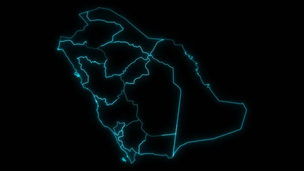 Abstraktní Mapa Saúdské Arábie Zářícími Regiony Černém Pozadí — Stock fotografie