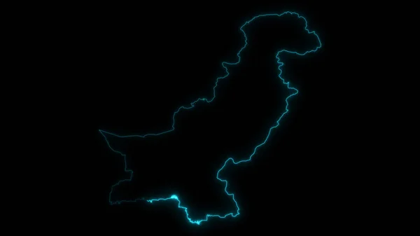 Abstraktní Mapa Obrysu Pákistánu Zářící Obrys Černém Pozadí — Stock fotografie