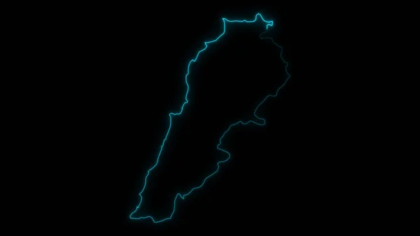 Abstraktní Mapa Obrysu Zářícího Libanonu Černém Pozadí — Stock fotografie
