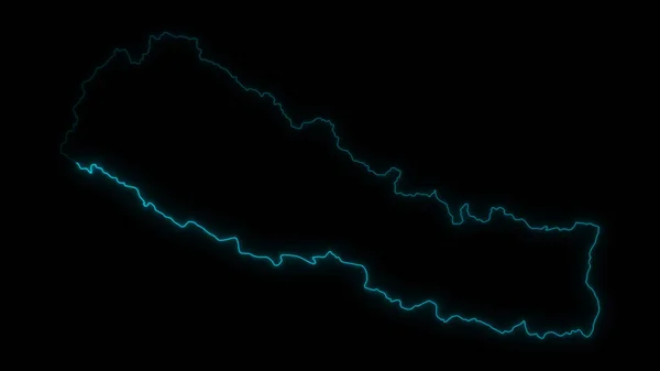 Abstract map outline of Nepal glowing outline in black background