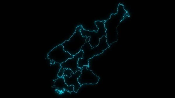 Abstrakte Kartenskizze Von Nordkorea Mit Glühenden Provinzen Auf Schwarzem Hintergrund — Stockfoto