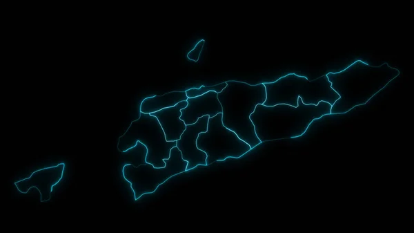 Abstraktní Mapa Obrysu Východního Timoru Obcemi Zářící Obrys Černém Pozadí — Stock fotografie