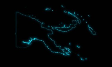 Siyah arka planda parlayan bölgelerle Papua Yeni Gine 'nin soyut haritası