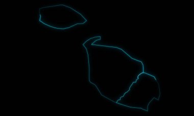 Siyah arkaplanda parlayan bölgelerle Malta 'nın soyut haritası