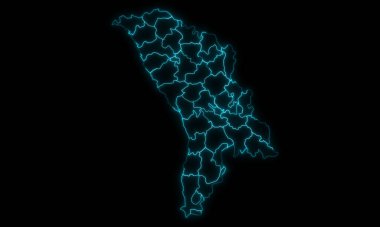 Moldova 'nın siyah arkaplanda parlayan ana hatlarıyla özet haritası