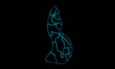 Lihtenştayn 'ın soyut haritası. Belediyeler siyah arkaplanda parlıyor.