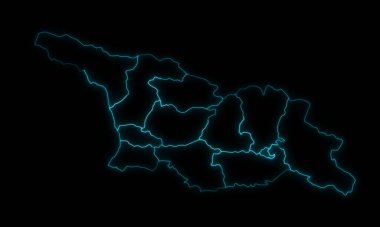 Gürcistan 'ın soyut haritası. Siyah arka planda parlayan bölgeler.