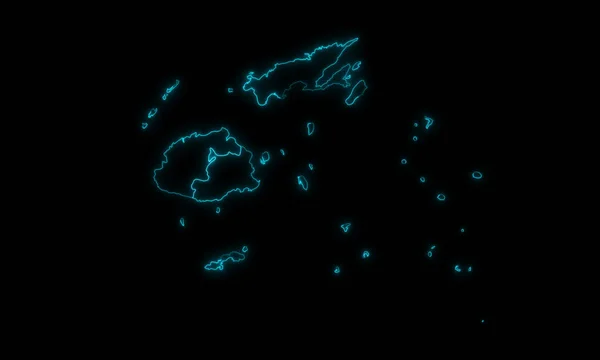 带有黑色背景的区域发光轮廓的斐济各省的抽象地图轮廓 — 图库照片