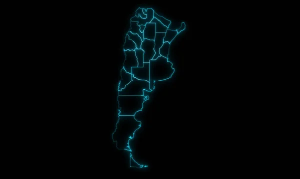 Абстрактна Карта Аргентини Провінціями Регіонами Світяться Контури Чорному Тлі — стокове фото