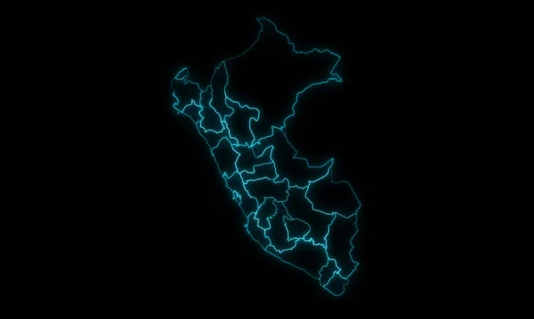 Abstract Map Outline Peru Regions Regions Glowing Outline Black Background — Stock fotografie