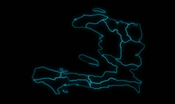 Abstract Map Outline Haiti Departments Regions Glowing Outline Black Background — Stock fotografie