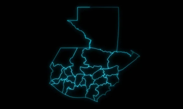 Abstract Map Outline Guatemala Departments Regions Glowing Outline Black Background — Stock fotografie
