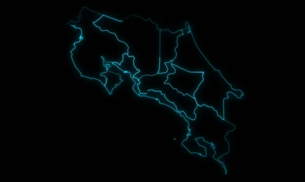 Abstract Map Outline Costa Rica Provinces Regions Glowing Outline Black — Stock fotografie