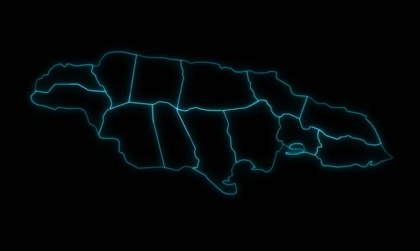 Abstract Map Outline Jamaica Parishes Regions Glowing Outline Black Background — Stockfoto