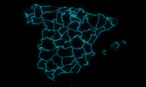 Abstrakte Landkarte Von Spanien Mit Glühenden Provinzen Auf Schwarzem Hintergrund — Stockfoto