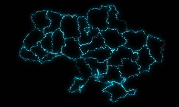 Abstract Map Outline Ukraine Regions Glowing Outline Black Background — Stock fotografie