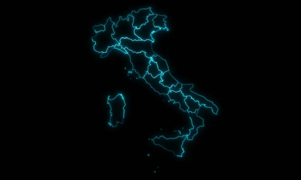 Abstract Map Outline Italy Regions Glowing Outline Black Background — Stock fotografie