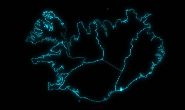 Abstract Map Outline Iceland Regions Glowing Outline Black Background — Stock Photo, Image
