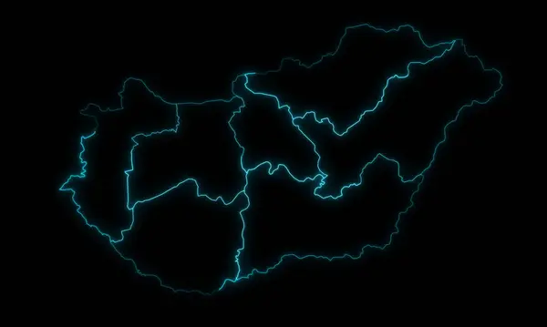 Abstract Map Outline Hungary Regions Glowing Outline Black Background — Stock fotografie