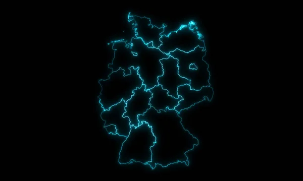 Abstract Map Outline Germany States Glowing Outline Black Background — Stok fotoğraf